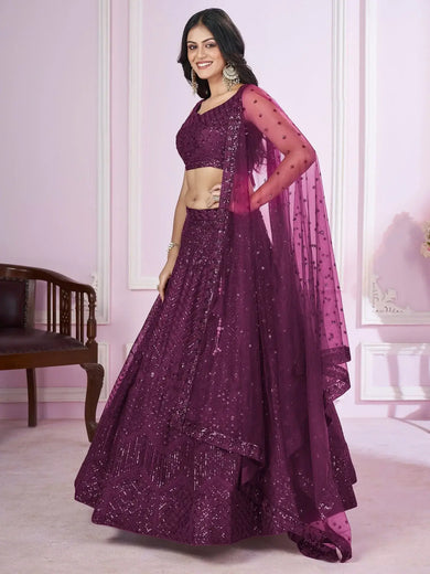 Beautiful Purple Sequins Soft Net Function Wear Lehenga Choli - Ethnic Plus In